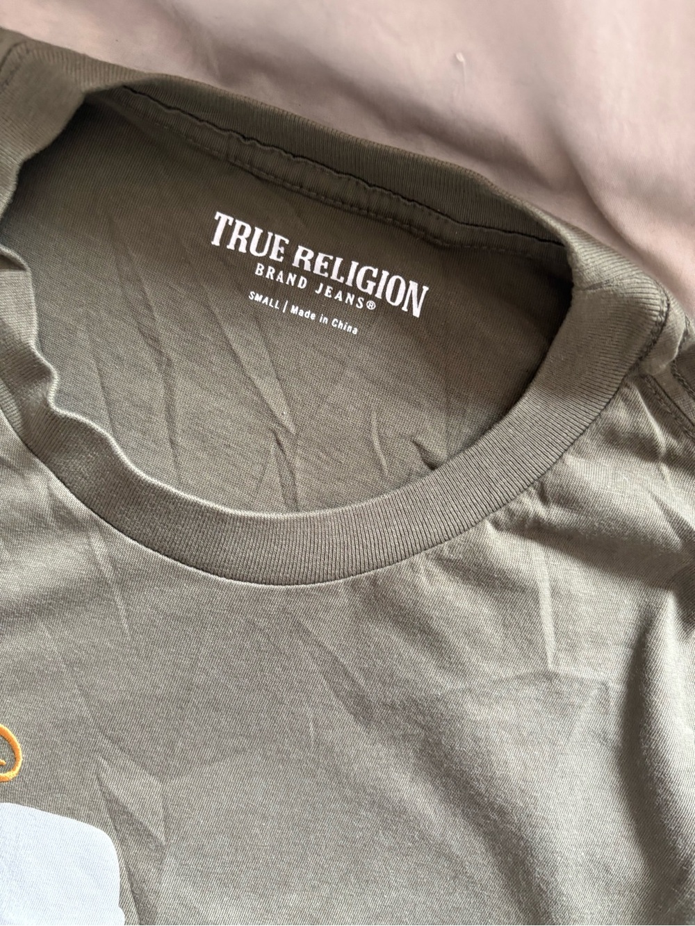 True Religion Olive Green Tee with White Logo - Picture 2 of 3